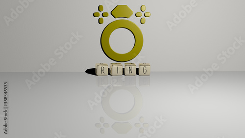 3D illustration of ring graphics and text made by metallic dice letters for the related meanings of the concept and presentations. background and design photo