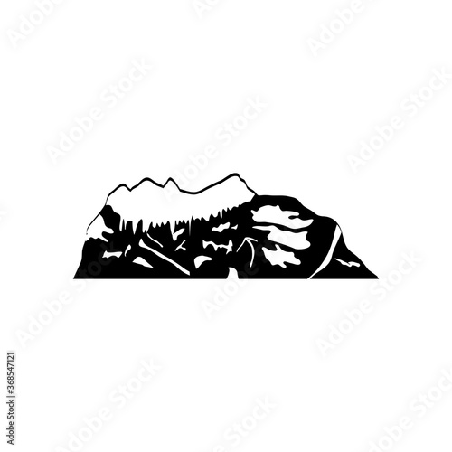 dry mountain with pine trees on the top  silhouette style
