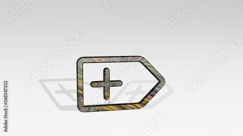 ADD TAB made by 3D illustration of a shiny metallic sculpture casting shadow on light background. icon and business photo