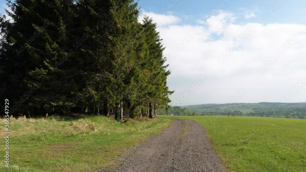 Czech countryside, forests and meadows in Ore Mountains, glide shot Czech countryside, forests and meadows in Ore Mountains, glide shot