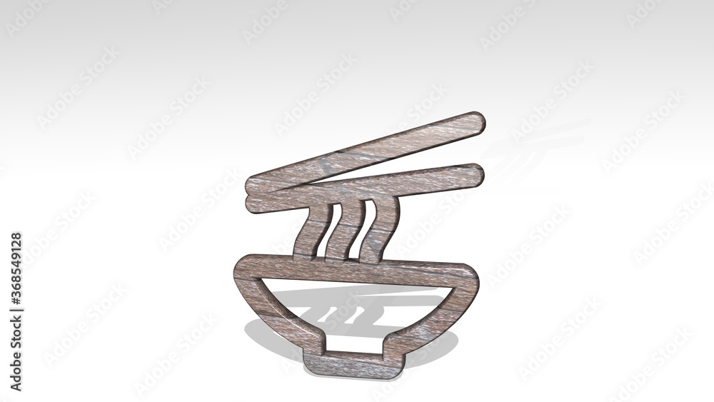 asian food noodles bowl made by 3D illustration of a shiny metallic sculpture casting shadow on light background. beautiful and woman asian food noodles bowl made by 3D illustration of a shiny metallic sculpture casting shadow on light background. beautiful and woman