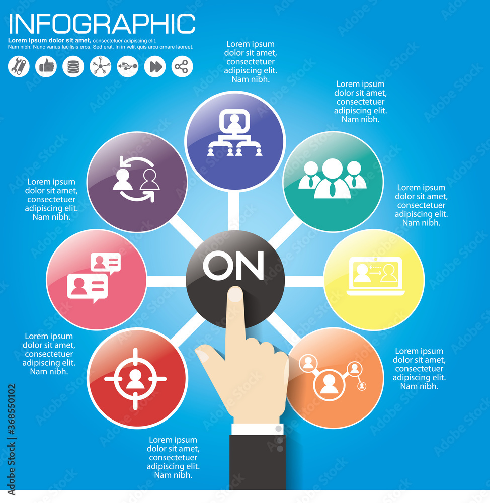 Infographic template and options with flat icons for presentation. Infographic template and options with flat icons for presentation.