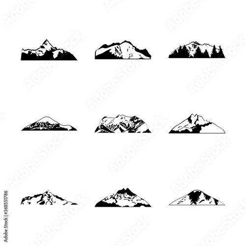 set of mountains and folded mountains, silhouette style