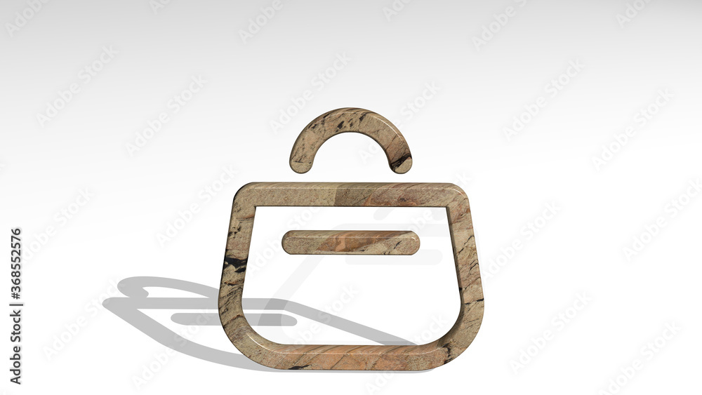 products purse casting shadow with two lights. 3D illustration of metallic sculpture over a white background with mild texture. food and design products purse casting shadow with two lights. 3D illustration of metallic sculpture over a white background with mild texture. food and design