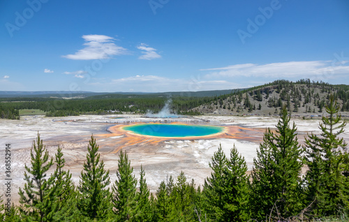 Fantastic View of the Grand Prismatic Geyser basin at Yellowstone, Wyoming, USA