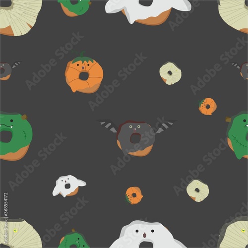 halloween pattern with donuts monsters