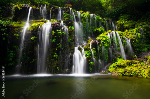 Waterfall landscape. Beautiful hidden waterfall in tropical rainforest. Nature background. Slow shutter speed, motion photography. Banyu Wana Amertha waterfall, Bali, Indonesia © Olga