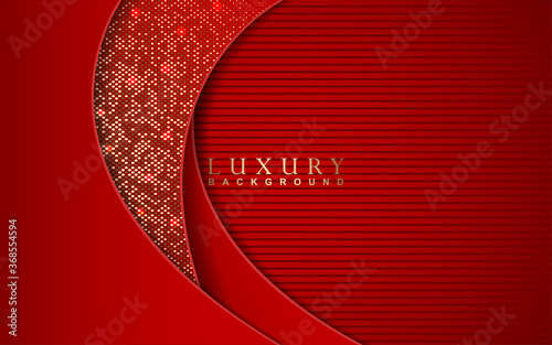 Luxury background design with red paper and golden light element decoration. Elegant shape vector layout template illustration for use cover magazine, poster, flyer, invitation, product packaging