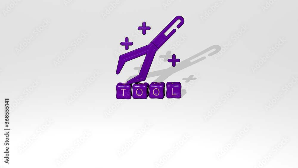 3D graphical image of TOOL vertically along with text built by metallic cubic letters from the top perspective, excellent for the concept presentation and slideshows. illustration and icon 3D graphical image of TOOL vertically along with text built by metallic cubic letters from the top perspective, excellent for the concept presentation and slideshows. illustration and icon