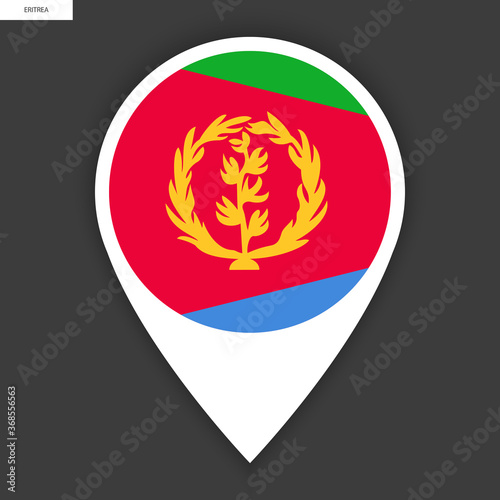 Eritrea marker icon white shadow on dark grey background. Eritrea pin icon isolated on barely dark background.