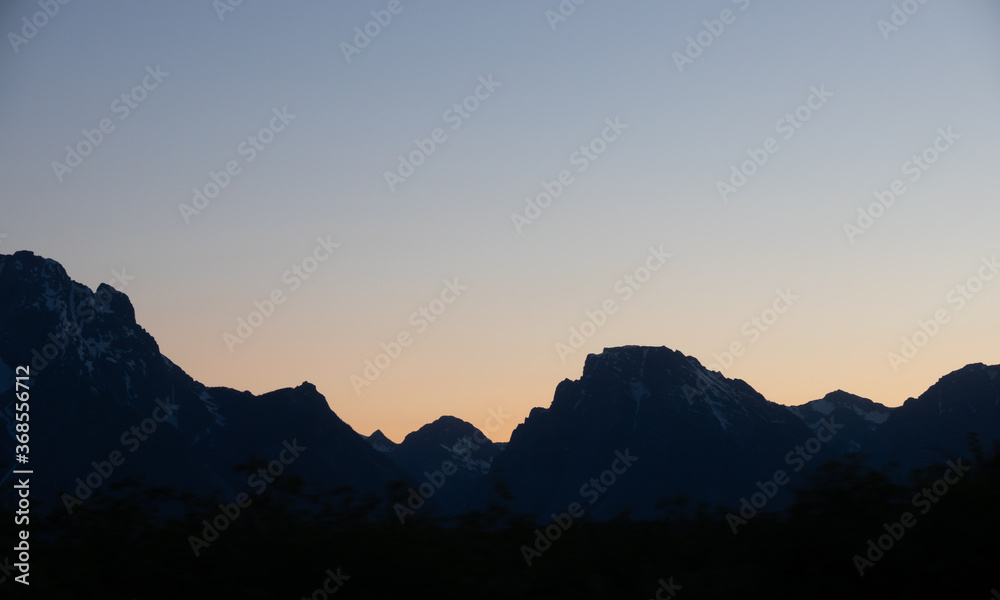 Sunset Panoramic view of Grand Tetons in Wyoming, USA