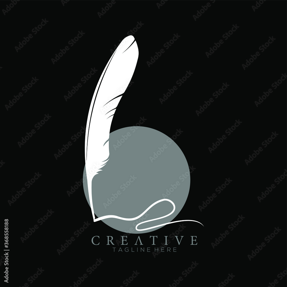feather pen logo white with circle dark grey vector design template feather pen logo white with circle dark grey vector design template