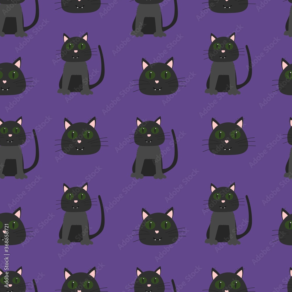 halloween pattern black cats and cat heads