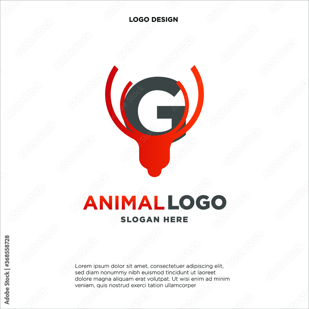 Fototapeta premium letter G logo. design a combination of letter a and deer antler illustration into a unique and simple logo G. with black, red, isolated white.brand for corporate and graphic design. modern template.