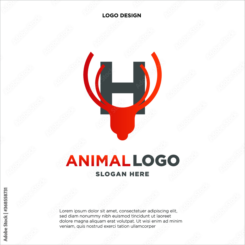 letter H logo. design a combination of letter a and deer antler illustration into a unique and simple logo H. with black, red, isolated white.brand for corporate and graphic design. modern template.