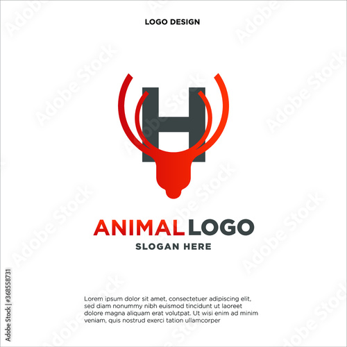 Free Download letter H logo. design a combination of letter a and deer antler illustration into a unique and simple logo H. with black, red, isolated white.brand for corporate and graphic design. modern template. - GFXLoad