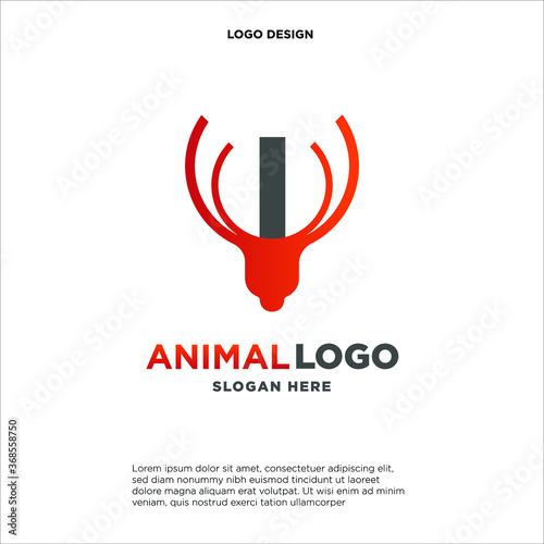 letter I logo. design a combination of letter a and deer antler illustration into a unique and simple logo I. with black, red, isolated white.brand for corporate and graphic design. modern template.