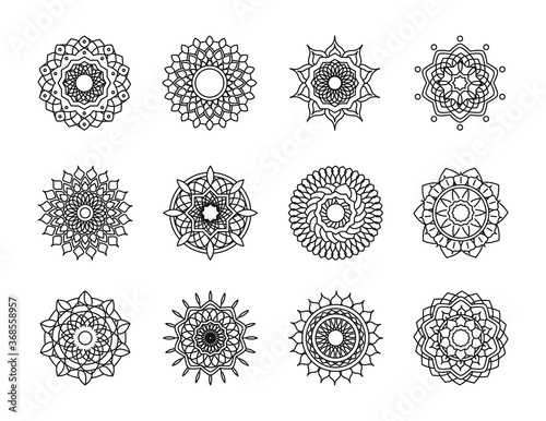 mandala decoration ornament flower motif ethnic oriental line style icon set
