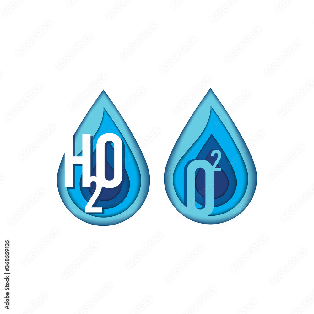 Printcutout water drop with H2O letters inside design illustration Printcutout water drop with H2O letters inside design illustration