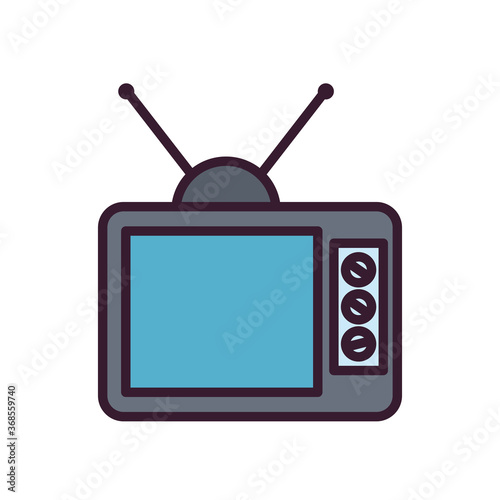 retro tv line and fill style icon vector design