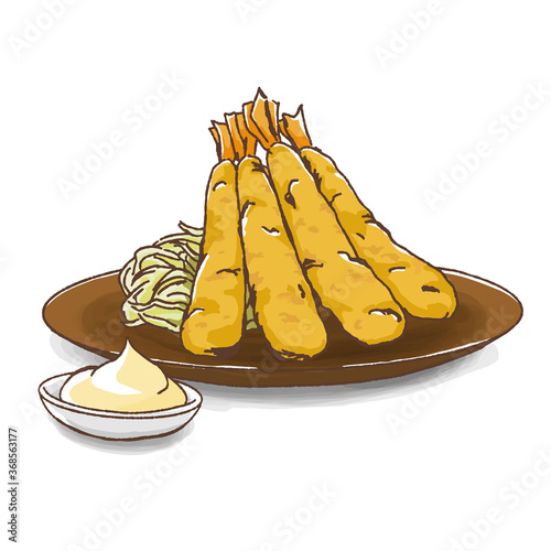 Illustration of fried shrimp, cutlet shrimp