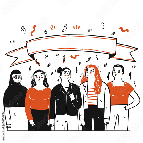 Hand drawn group of people with empty tag on top of them