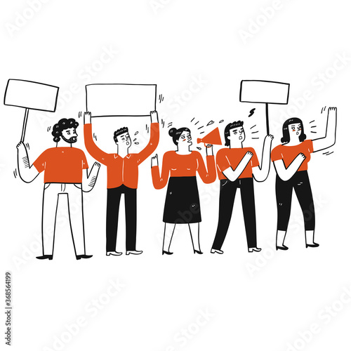 Hand drawn a group of people doing protest.