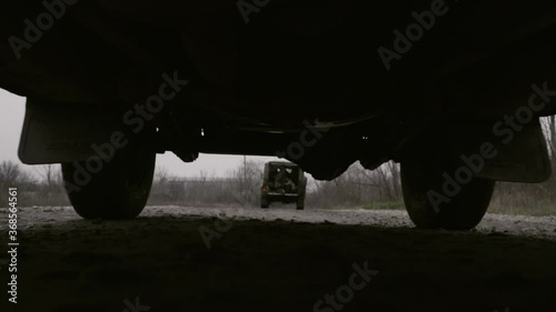 Military jeep in the road