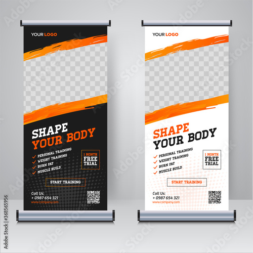 Gym and Fitness rollup or X banner design template