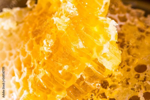 The golden color of nature's wild beehive honey