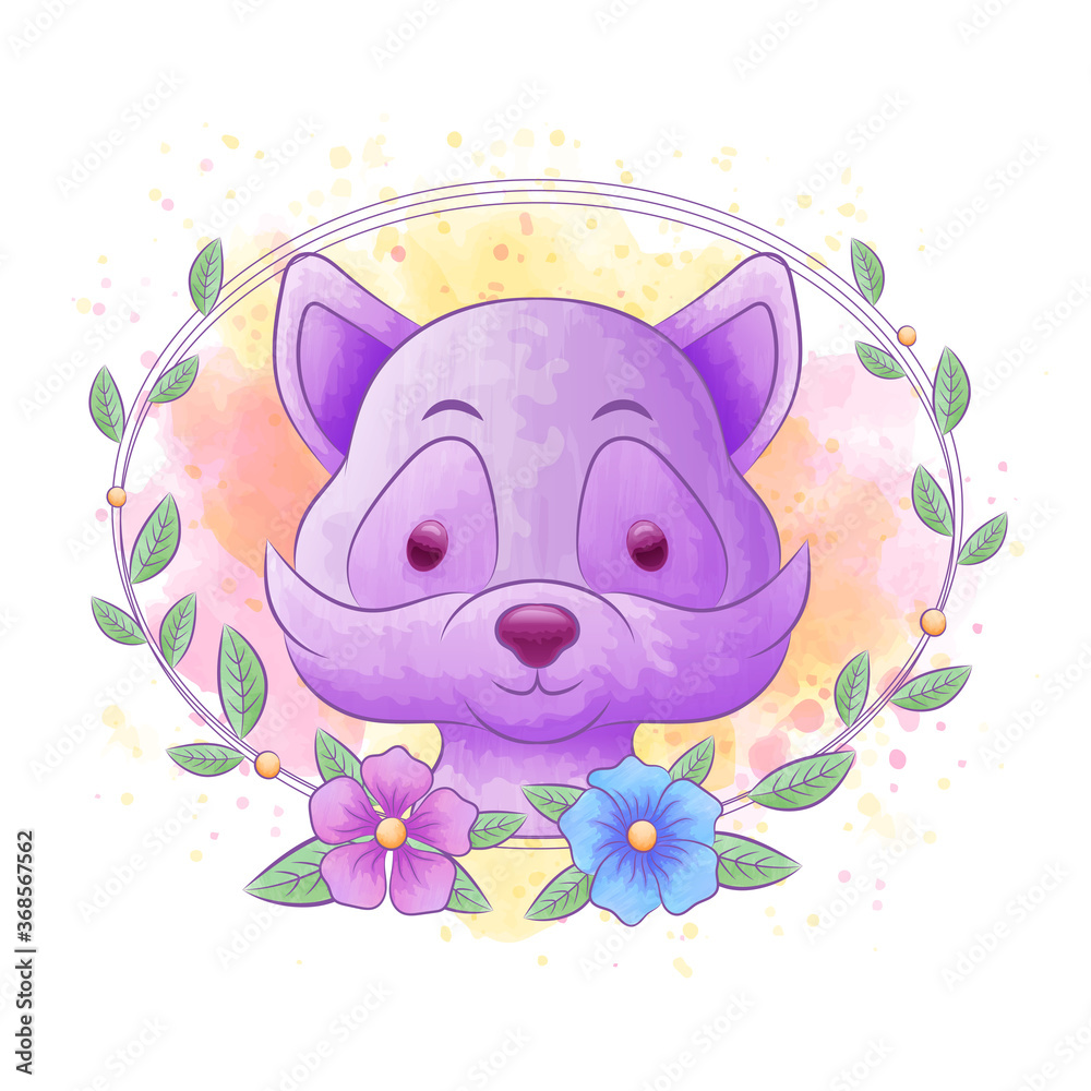Obraz Racoon cartoons with flower frames with watercolor backgrounds
