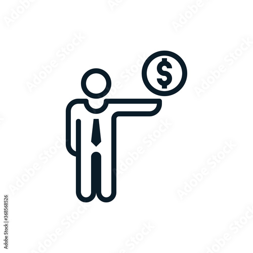 Business people with money outline icons. Vector illustration. Editable stroke. Isolated icon suitable for web, infographics, interface and apps.