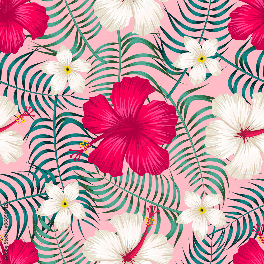 Fototapeta Floral seamless pattern with leaves. tropical background