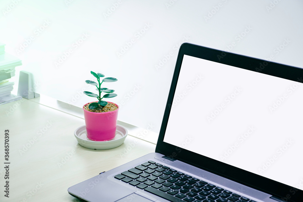 Laptop screen with empty space for create your text, White screen of computer display Laptop screen with empty space for create your text, White screen of computer display
