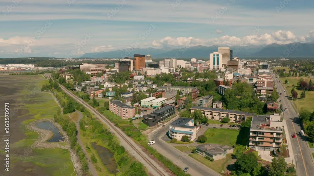 Aerial view downtown city center Anchorage Alaska Aerial view downtown city center Anchorage Alaska