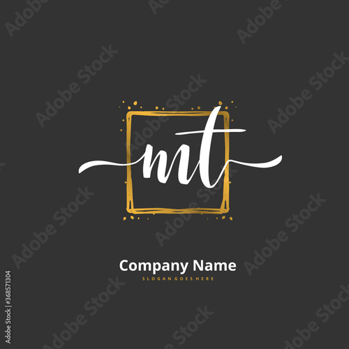 M T MT Initial handwriting and signature logo design with circle. Beautiful design handwritten logo for fashion, team, wedding, luxury logo.
