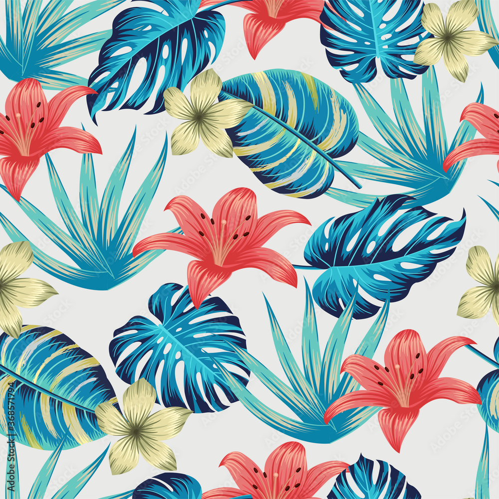 Fototapeta Floral seamless pattern with leaves. tropical background