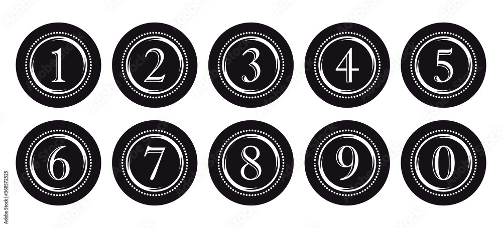 Round decorative dark labels with numbers. Round decorative dark labels with numbers.