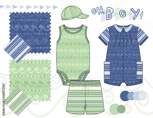 Baby_Infant_Boy_Tribal_Romper_Tank_Bodysuit_Illustration_Green_Navy_Blue_Background