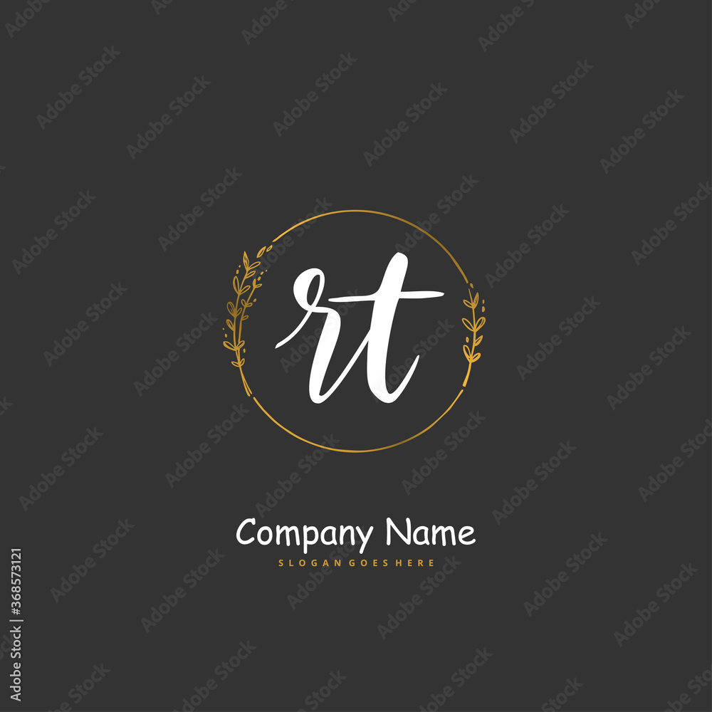 R T RT Initial handwriting and signature logo design with circle. Beautiful design handwritten logo for fashion, team, wedding, luxury logo.