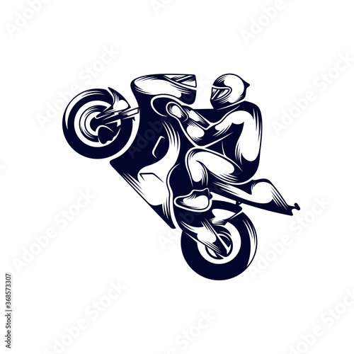 Motorcycle racer sport Logo Design Vector. Silhouette of Motorcycle racer. Template illustration