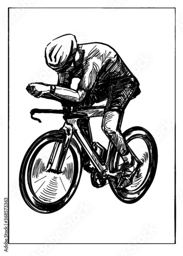 Drawing of the bicycle competition show riders isolate 