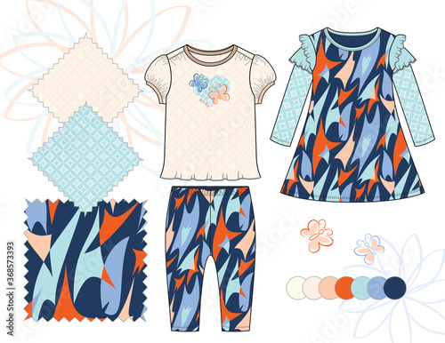 Baby_Toddler_Girl_Butterfly_Top_Leggings_Dress_Outfit_illustration_Abstract_Geometric_Patterns_Pastel_Peach_Blue