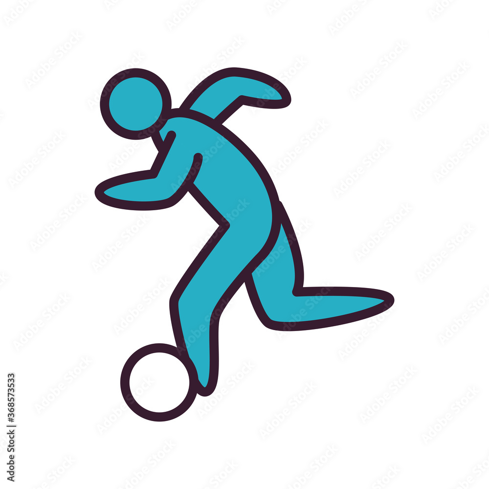 Soccer player with ball line and fill style icon vector design