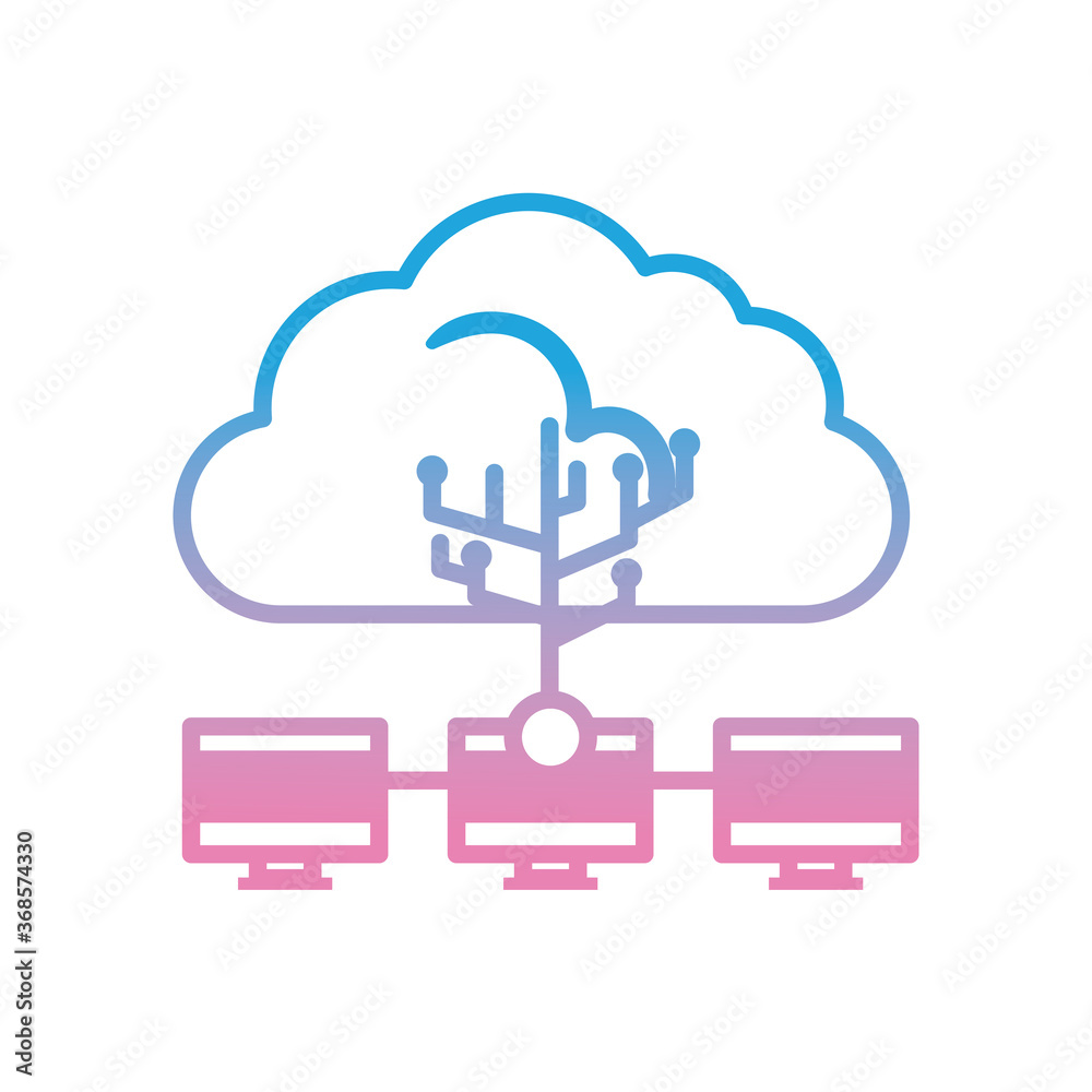 Cloud computing with computers gradient style icon vector design Cloud computing with computers gradient style icon vector design