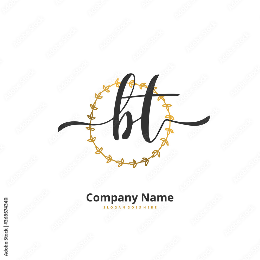 B T BT Initial handwriting and signature logo design with circle. Beautiful design handwritten logo for fashion, team, wedding, luxury logo.