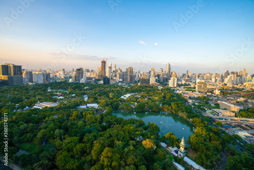 Panoramic Cityscapes and Skyline modern office buildings and condominium in Bangkok city downtown of Bangkok