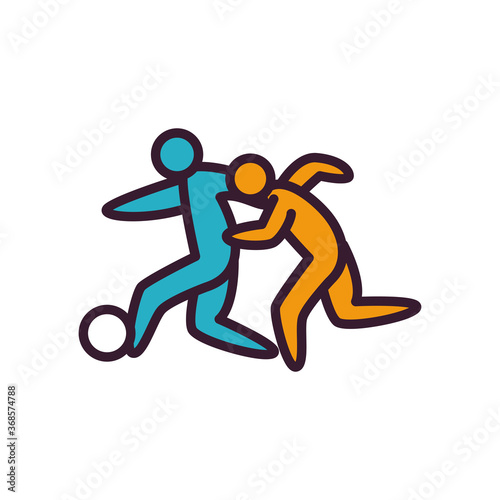 Soccer players with ball line and fill style icon vector design
