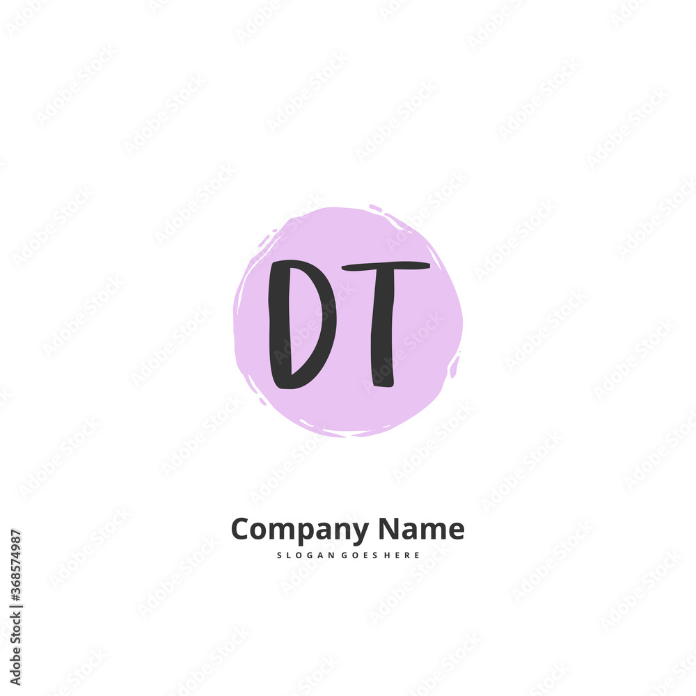 D T DT Initial handwriting and signature logo design with circle. Beautiful design handwritten logo for fashion, team, wedding, luxury logo.