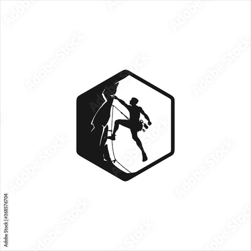 rock climbing logo design template silhouette vector